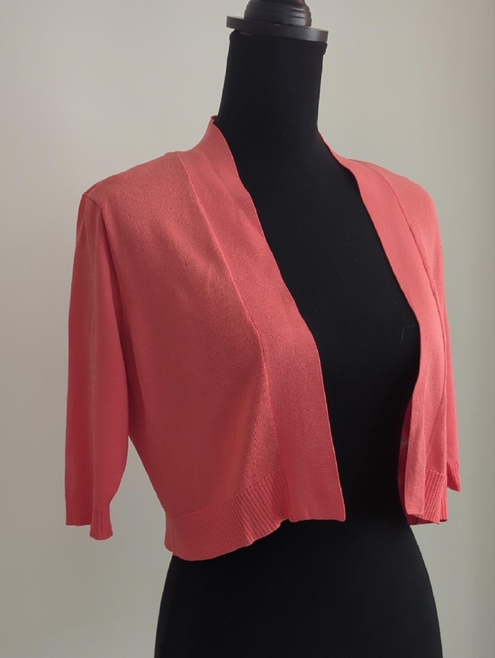 Studio I Coral Pink Cropped Bolero Shrug Open Front Cardigan Vintage 14P PETITE